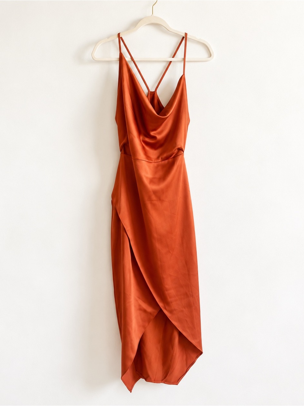 Missguided Rust Satin Cowl Neck Midi Dress NWT Size 10 Wedding Guest